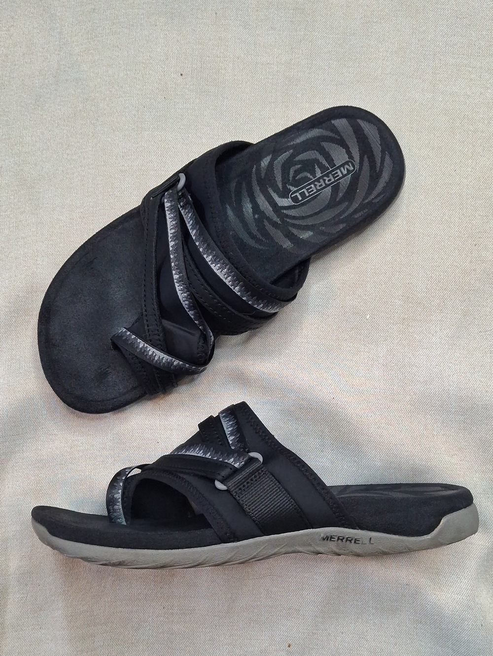 Merrell Black Slide Sandals with Grey Outsole